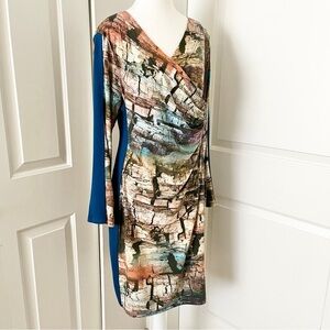Jacqueline Conoir V-Neck Drapey Unique Print Slimming Panels Sheath Dress, 8